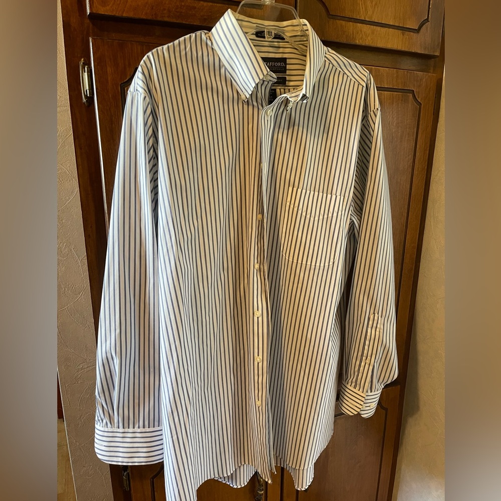 Stafford Blue and White Vertical Stripe Dress Shirt